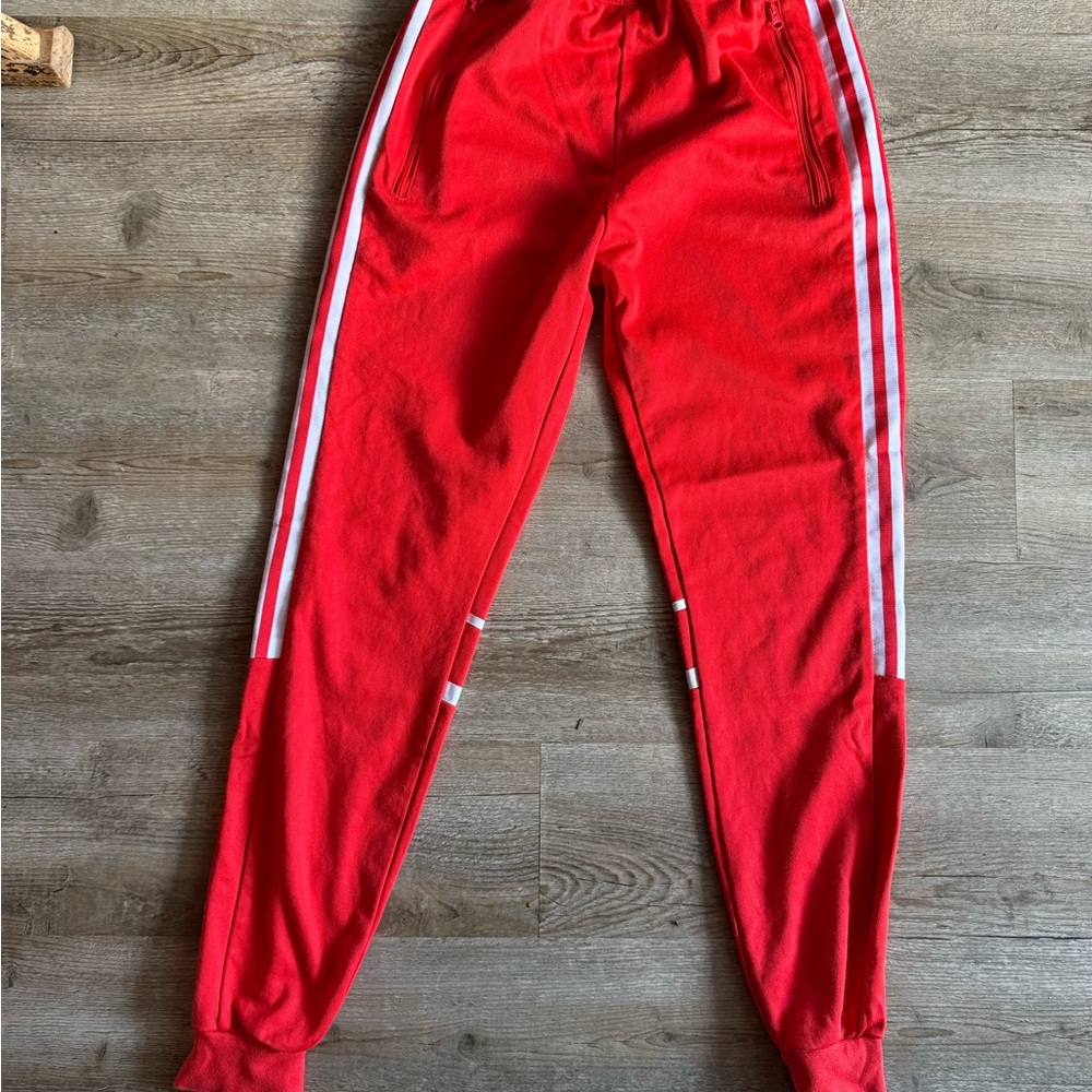 adidas Red Joggers with White Stripes